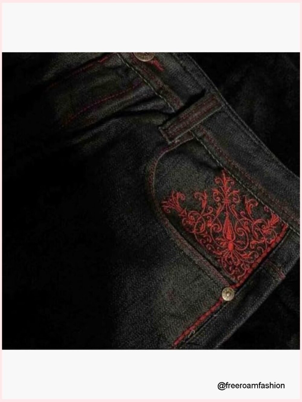 Men's Gothic Skull Embroidered Denim Jeans Y2K Hip-Hop Wide Leg Fit - Picture 5 of 5
